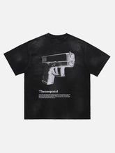 Lustiges, lockeres T-Shirt mit dreidimensionalem Pistolendruck